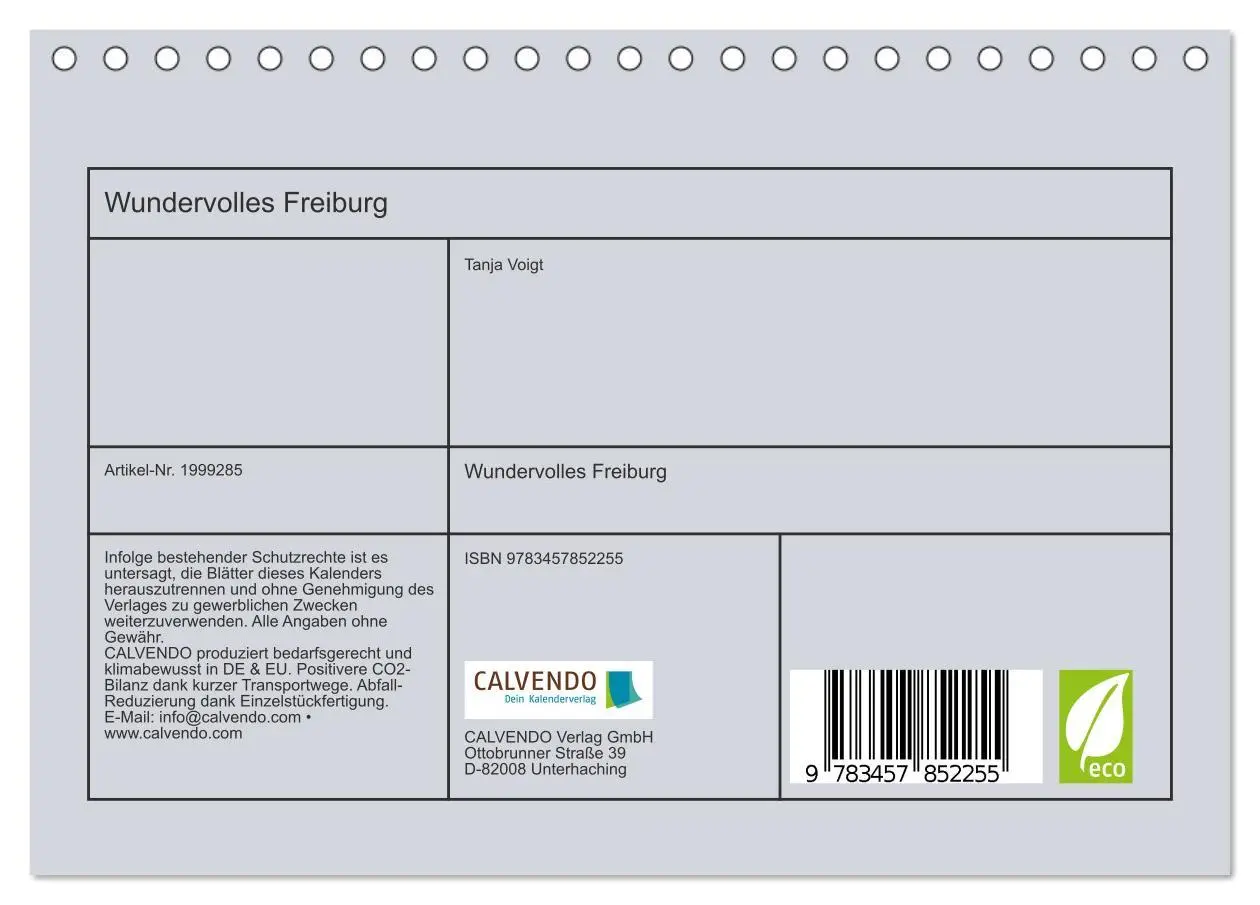 Bild: 9783457852255 | Wundervolles Freiburg (Tischkalender 2026 DIN A5 quer), CALVENDO...