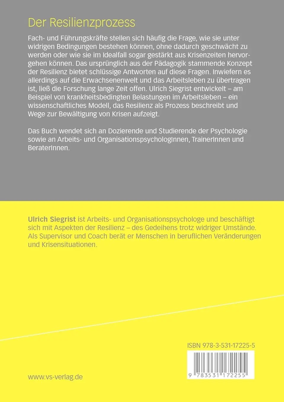 Rückseite: 9783531172255 | Der Resilienzprozess | Ulrich Siegrist | Taschenbuch | 131 S. | 2009