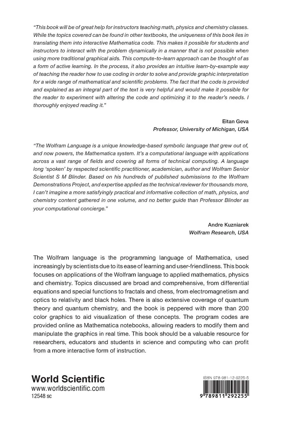 Rückseite: 9789811292255 | MATHEMATICS, PHYSICS &amp; CHEMISTRY WITH WOLFRAM LANGUAGE | S M Blinder