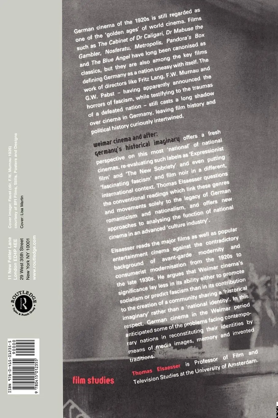 Rückseite: 9780415012355 | Weimar Cinema and After | Germany's Historical Imaginary | Elsaesser