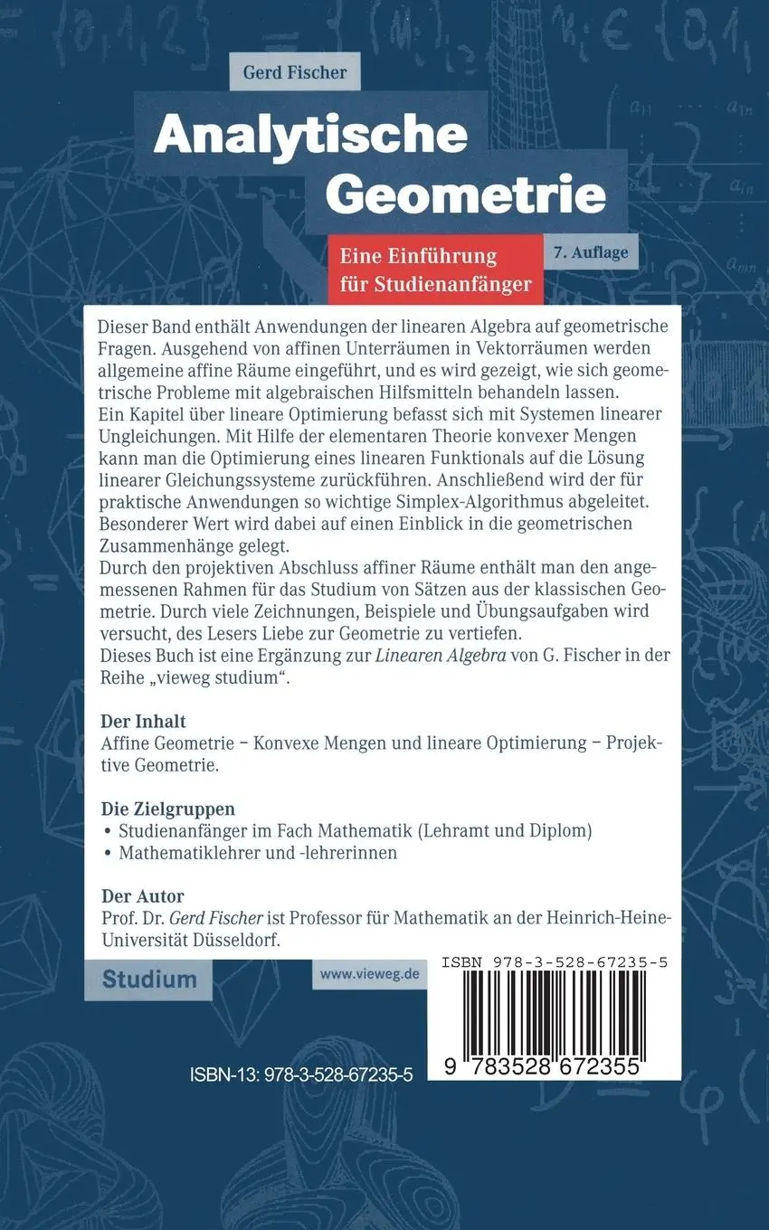 Rückseite: 9783528672355 | Analytische Geometrie | Eine Einführung für Studienanfänger | Fischer