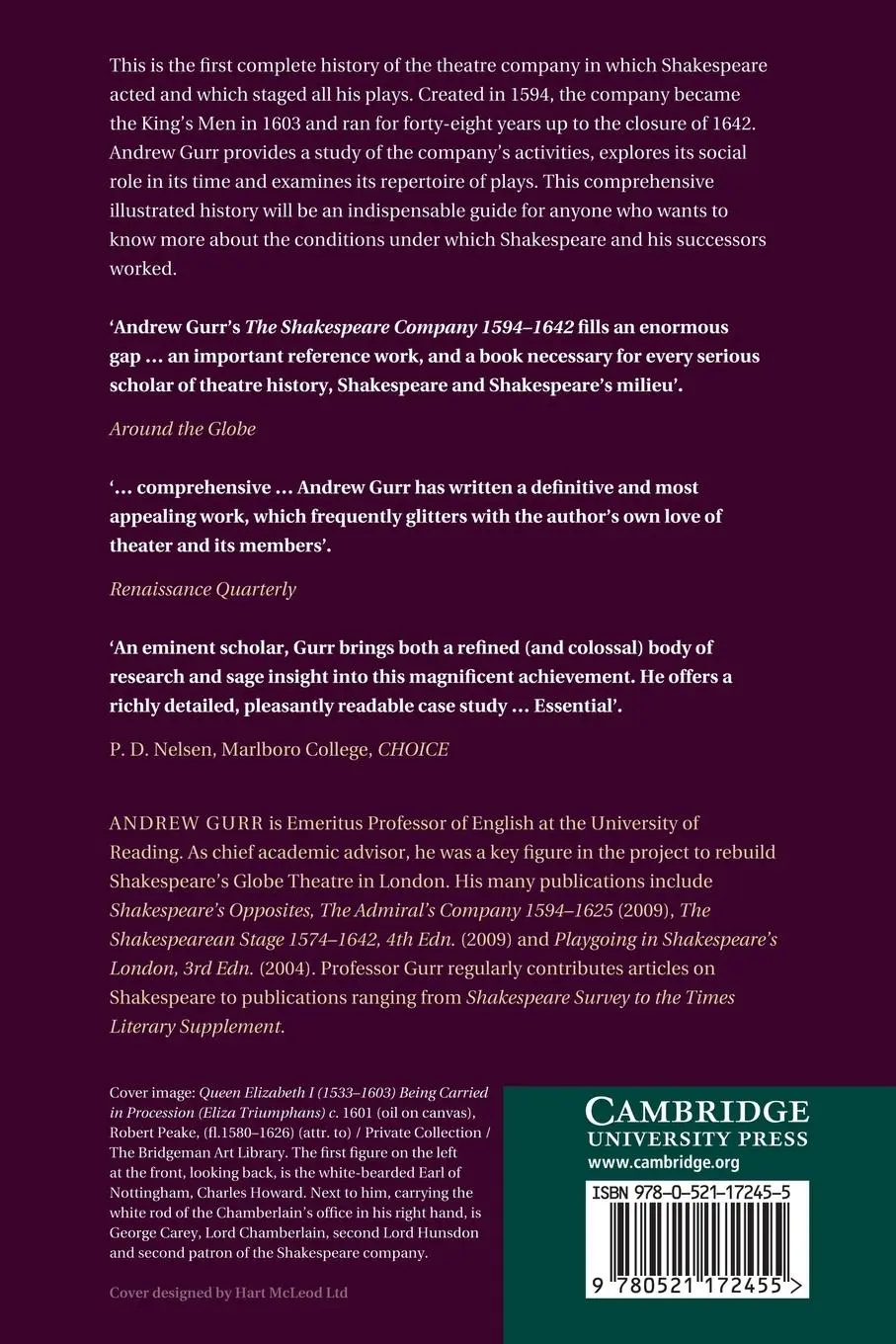Rückseite: 9780521172455 | The Shakespeare Company, 1594-1642 | Andrew Gurr | Taschenbuch | 2014