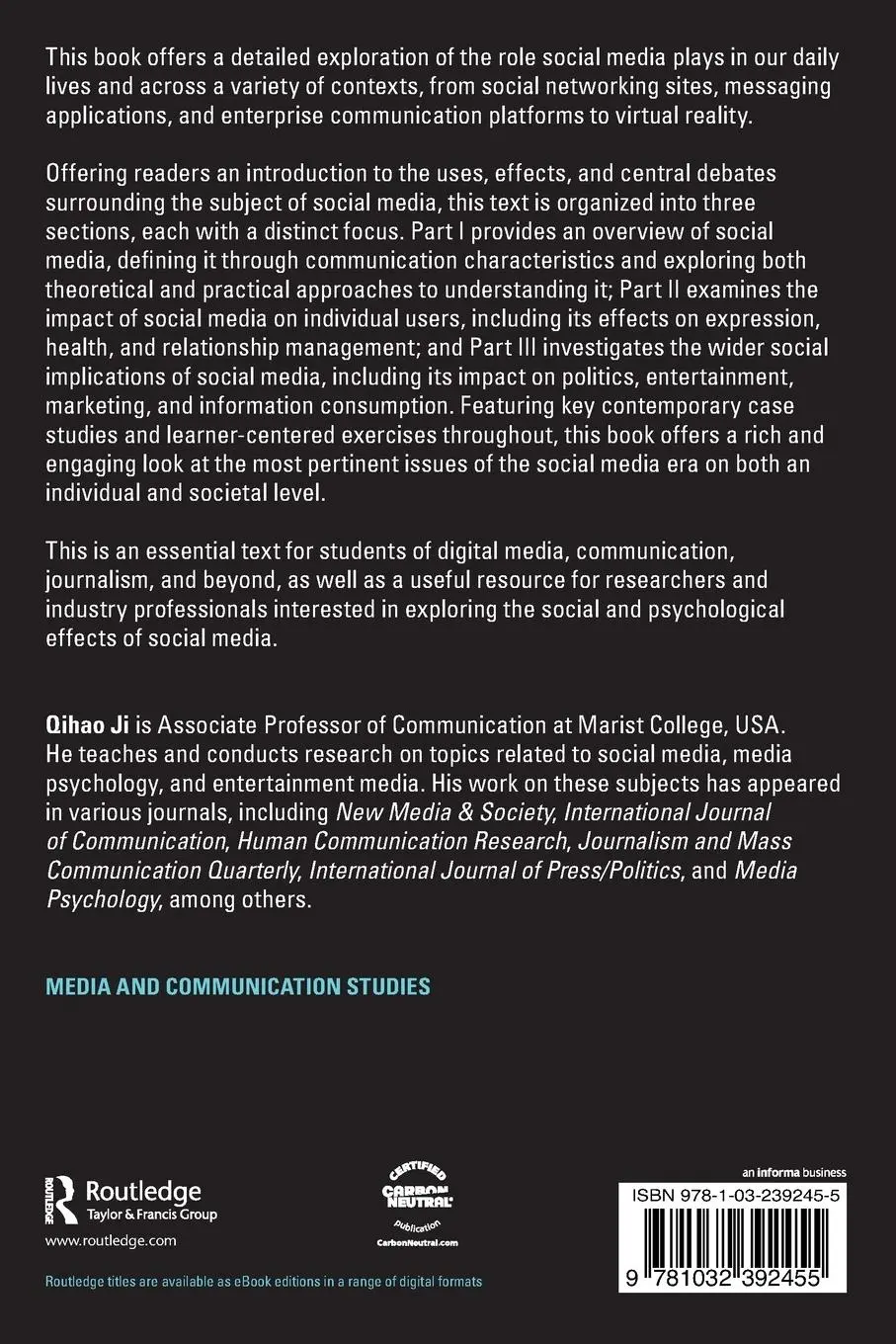Rückseite: 9781032392455 | Social Media and Society | Qihao Ji | Taschenbuch | Englisch | 2023