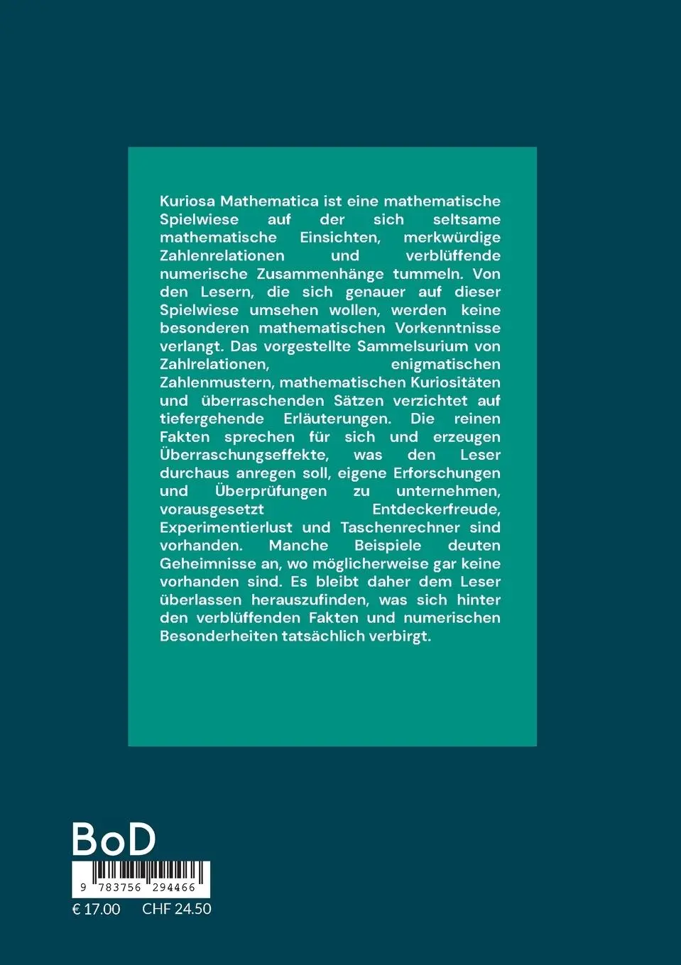 Rückseite: 9783751932455 | Kuriosa Mathematika | Klaus Scharff | Taschenbuch | Paperback | 428 S.
