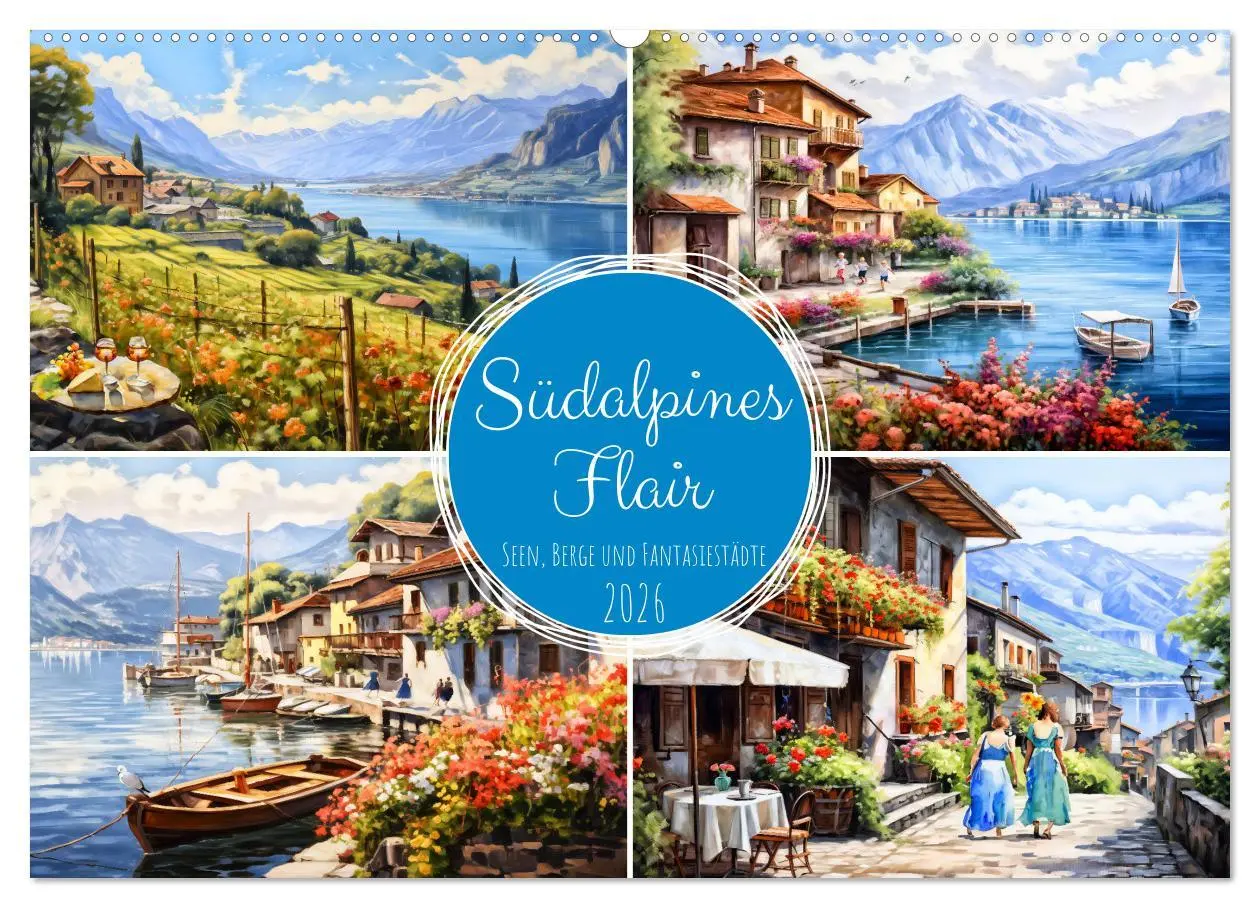 Cover: 9783457512555 | Südalpines Flair - Seen, Berge und Fantasiestädte (Wandkalender...