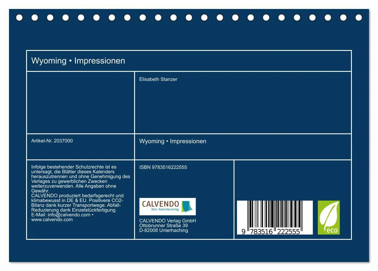 Bild: 9783516222555 | Wyoming ¿ Impressionen (Tischkalender 2026 DIN A5 quer), CALVENDO...