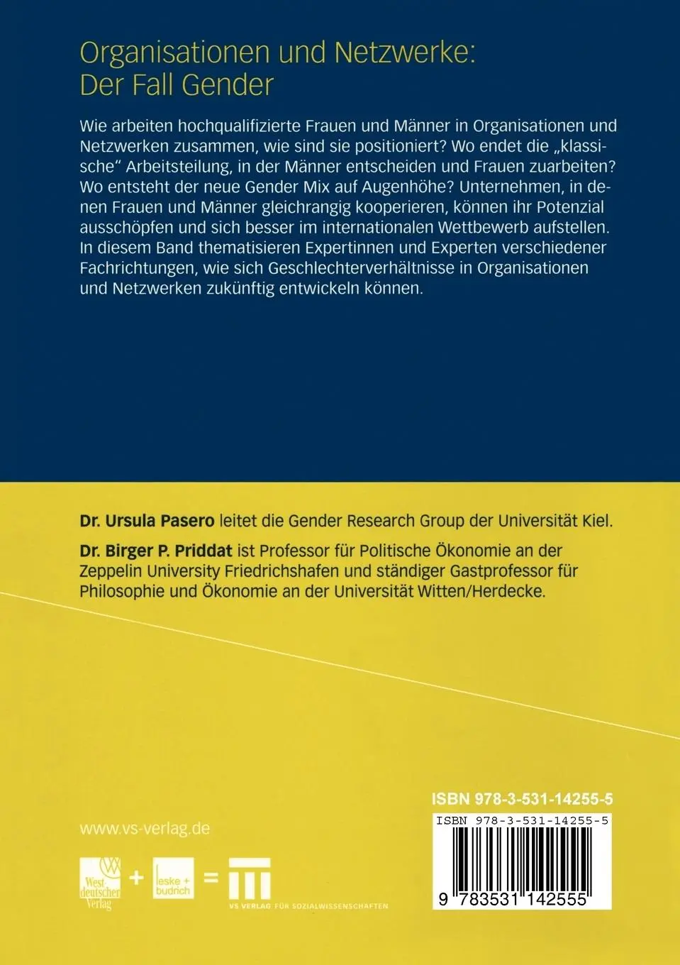 Rückseite: 9783531142555 | Organisationen und Netzwerke: Der Fall Gender | Priddat (u. a.) | Buch