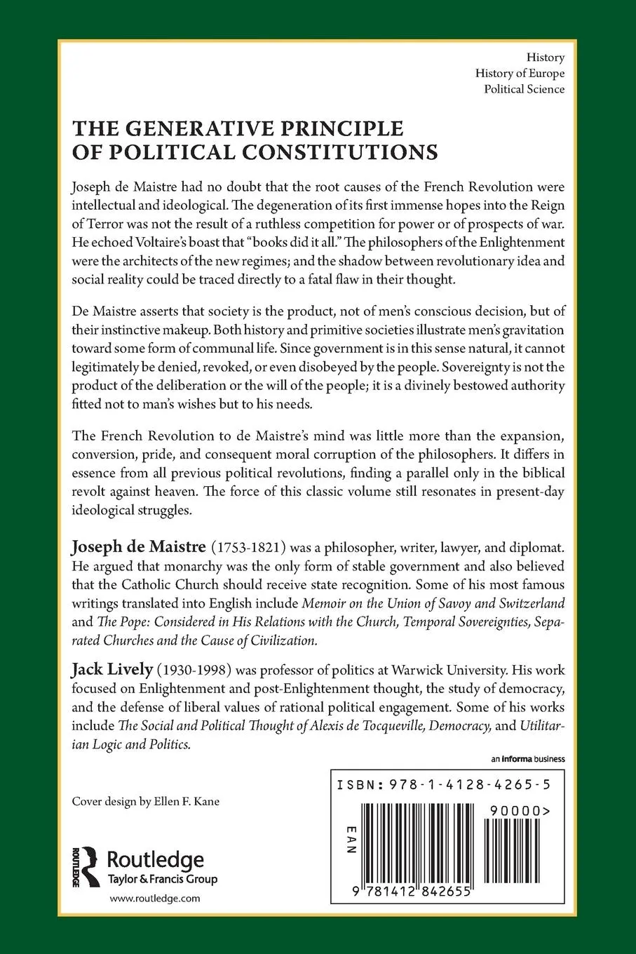 Rückseite: 9781412842655 | The Generative Principle of Political Constitutions | Maistre | Buch