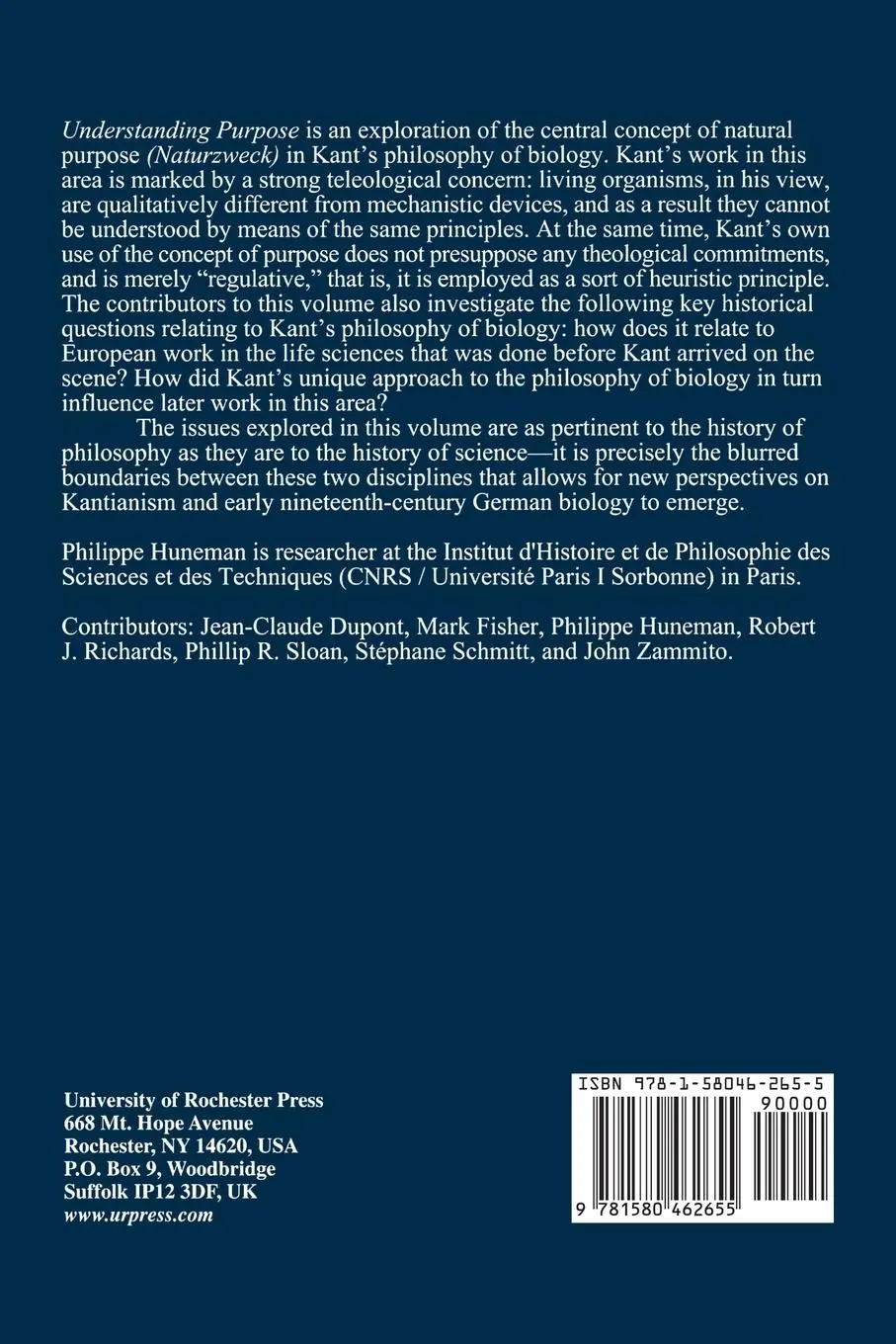Rückseite: 9781580462655 | Understanding Purpose | Kant and the Philosophy of Biology | Huneman