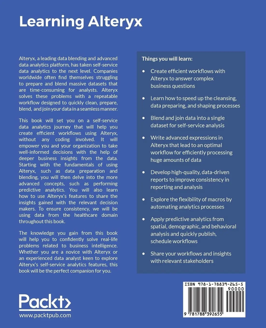 Rückseite: 9781788392655 | Learning Alteryx | Renato Baruti | Taschenbuch | Englisch | 2017