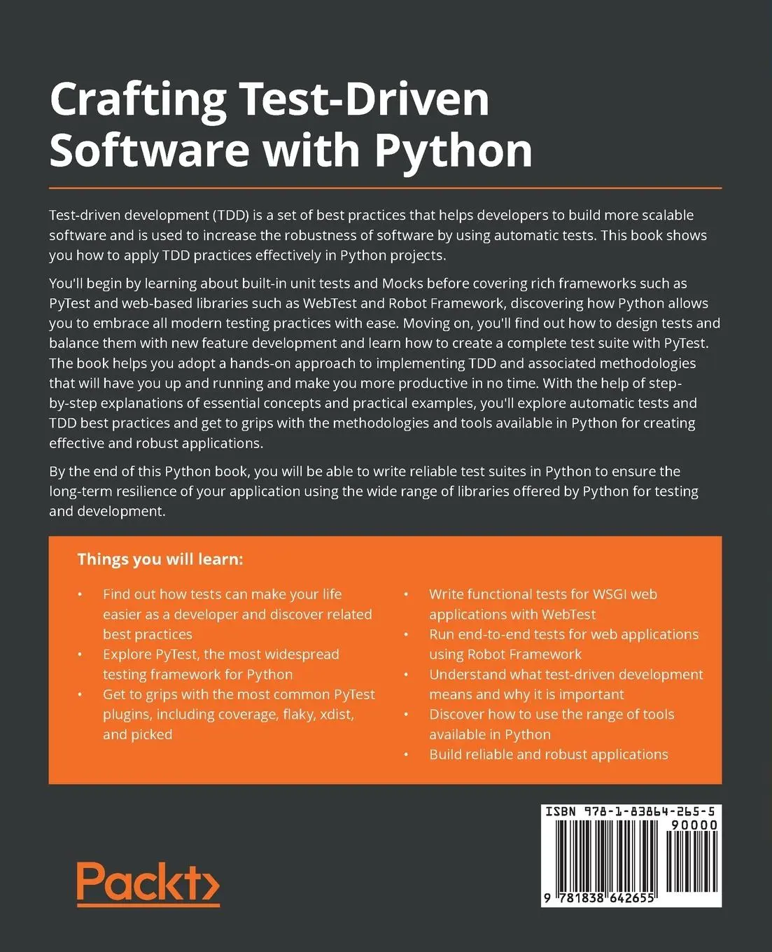 Rückseite: 9781838642655 | Crafting Test-Driven Software with Python | Alessandro Molina | Buch