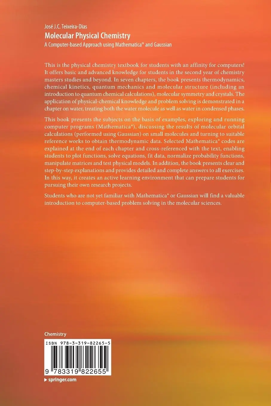 Rückseite: 9783319822655 | Molecular Physical Chemistry | José J. C. Teixeira-Dias | Taschenbuch
