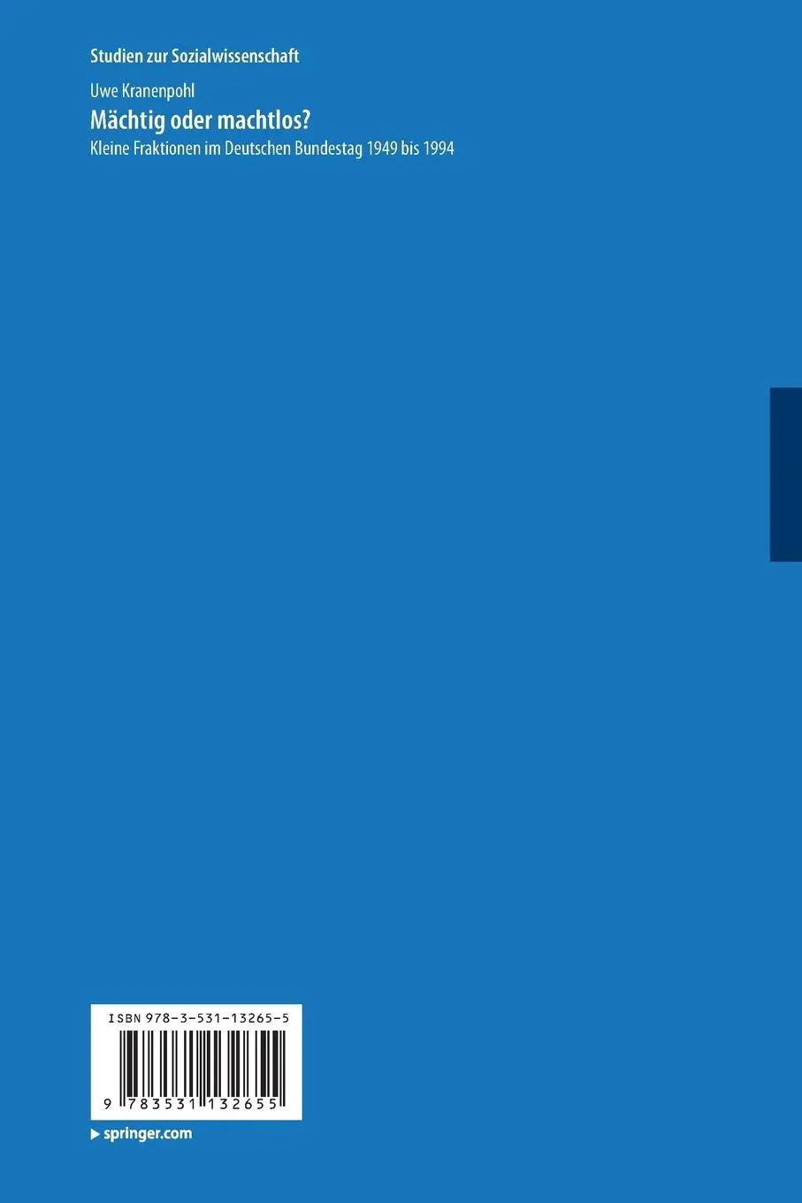 Rückseite: 9783531132655 | Mächtig oder machtlos? | Uwe Kranenpohl | Taschenbuch | 427 S. | 1998