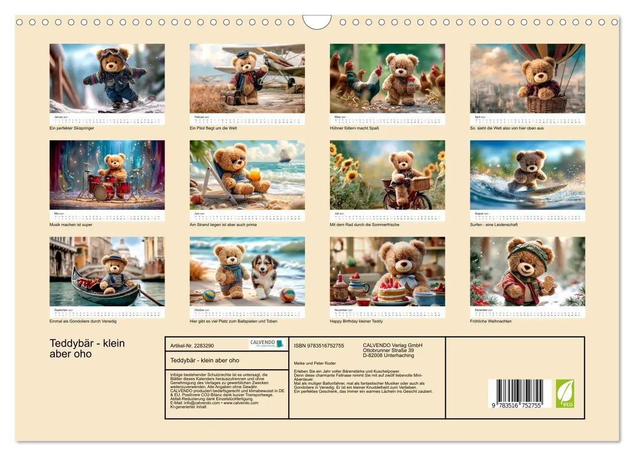 Bild: 9783516752755 | Teddybär - klein aber oho (Wandkalender 2027 DIN A3 quer), CALVENDO...