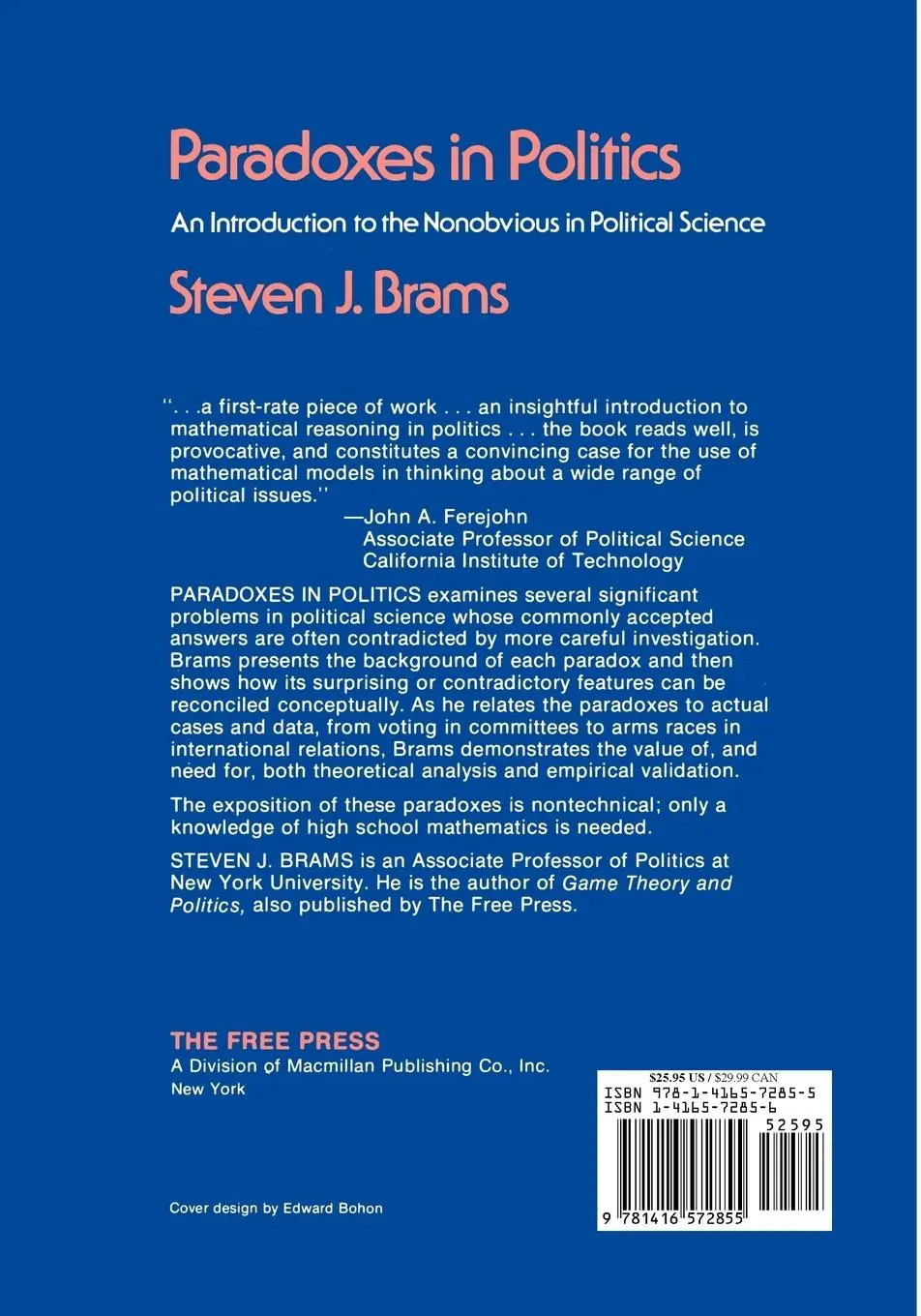 Rückseite: 9781416572855 | Paradoxes in Politics | Steven J. Brams | Taschenbuch | Englisch
