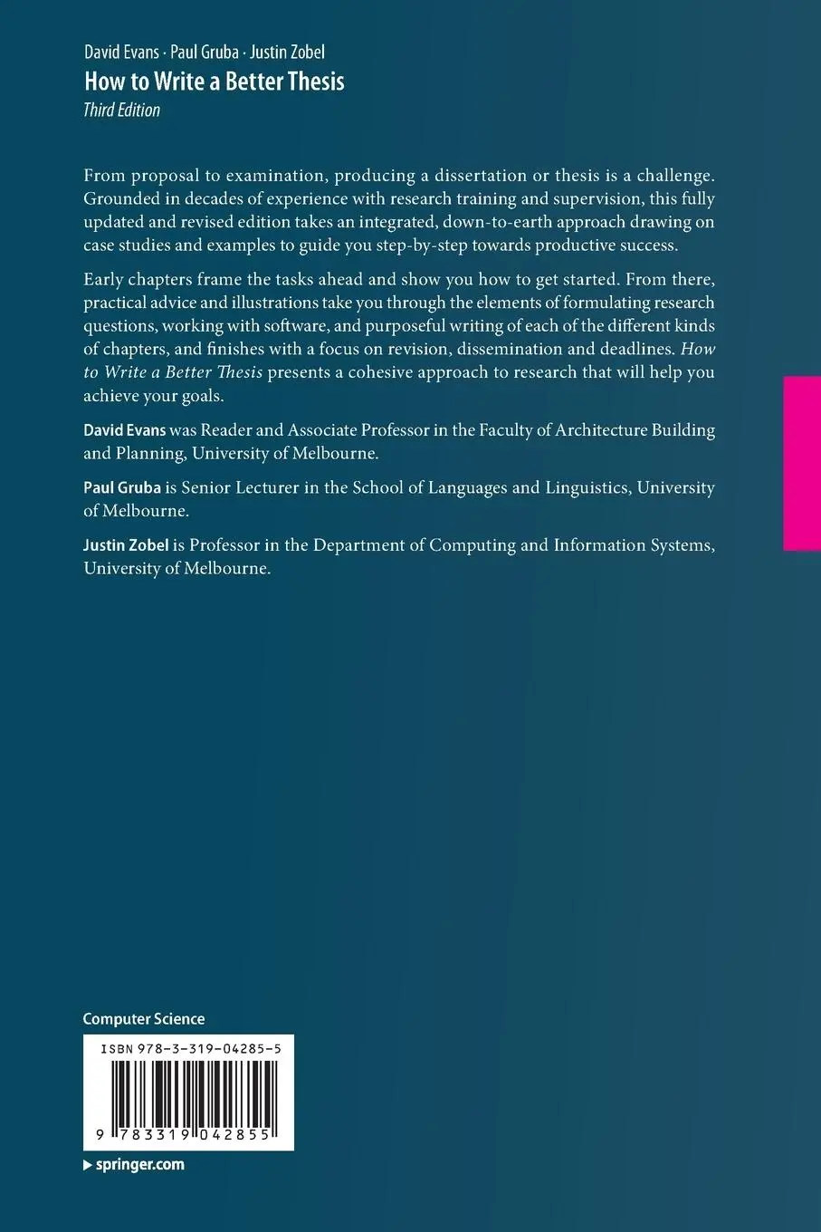 Rückseite: 9783319042855 | How to Write a Better Thesis | David Evans (u. a.) | Taschenbuch | xiv
