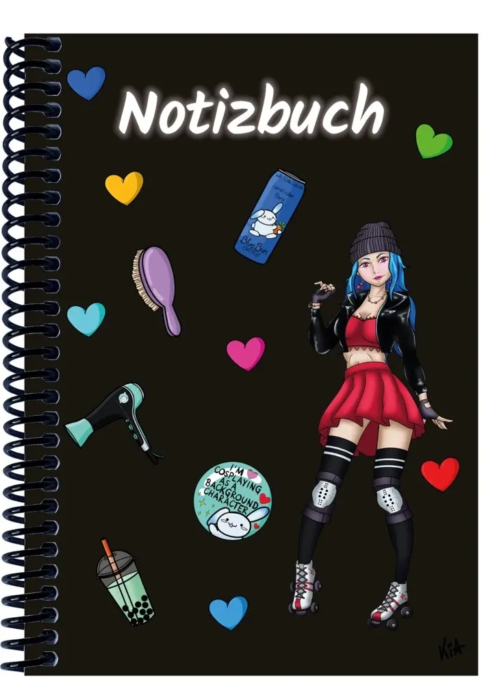 A 5 Notizbuch Manga Enora, schwarz, kariert