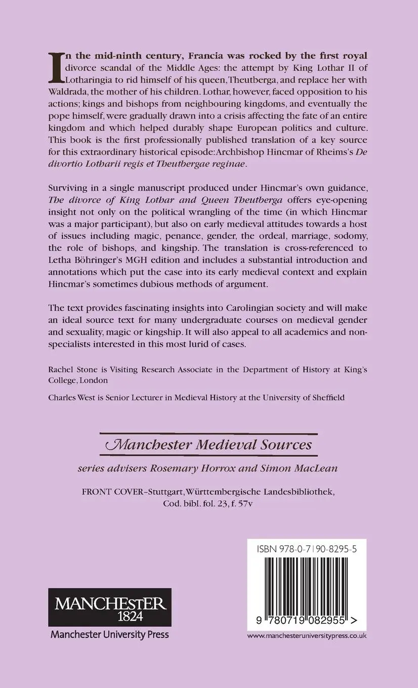 Rückseite: 9780719082955 | The divorce of King Lothar and Queen Theutberga | Hincmar | Buch