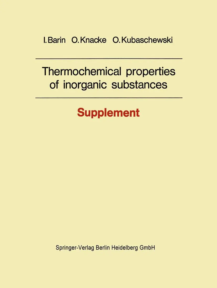 Cover: 9783662022955 | Thermochemical properties of inorganic substances | Supplement | Buch