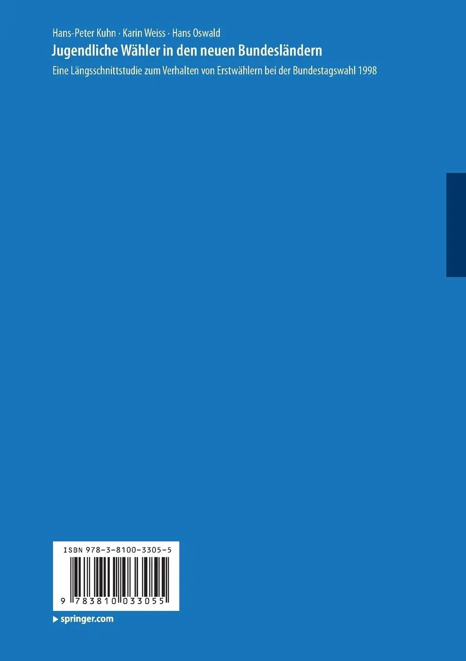 Rückseite: 9783810033055 | Jugendliche Wähler in den neuen Bundesländern | Kuhn (u. a.) | Buch