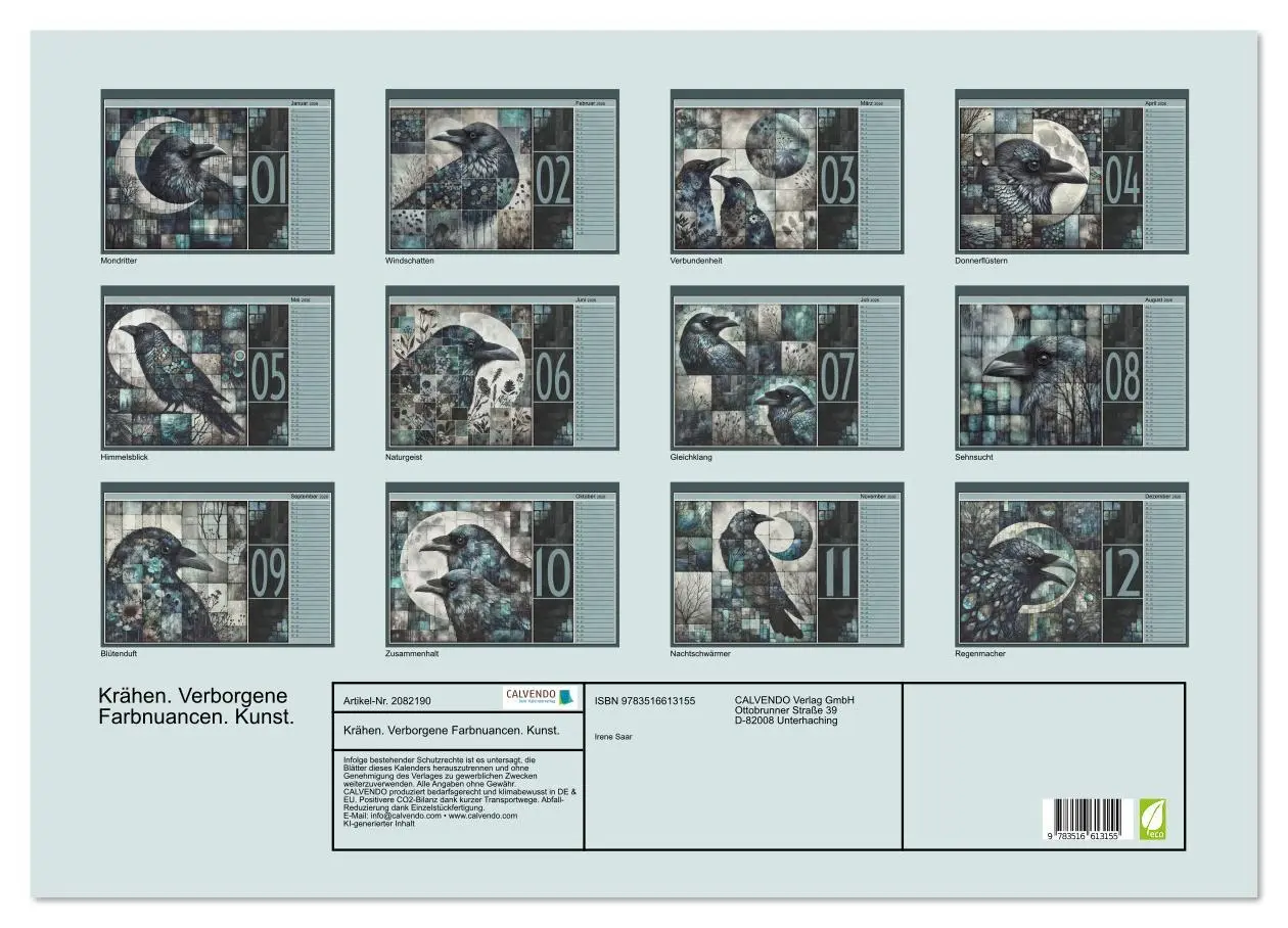 Bild: 9783516613155 | Krähen. Verborgene Farbnuancen. Kunst. (Wandkalender 2026 DIN A2...