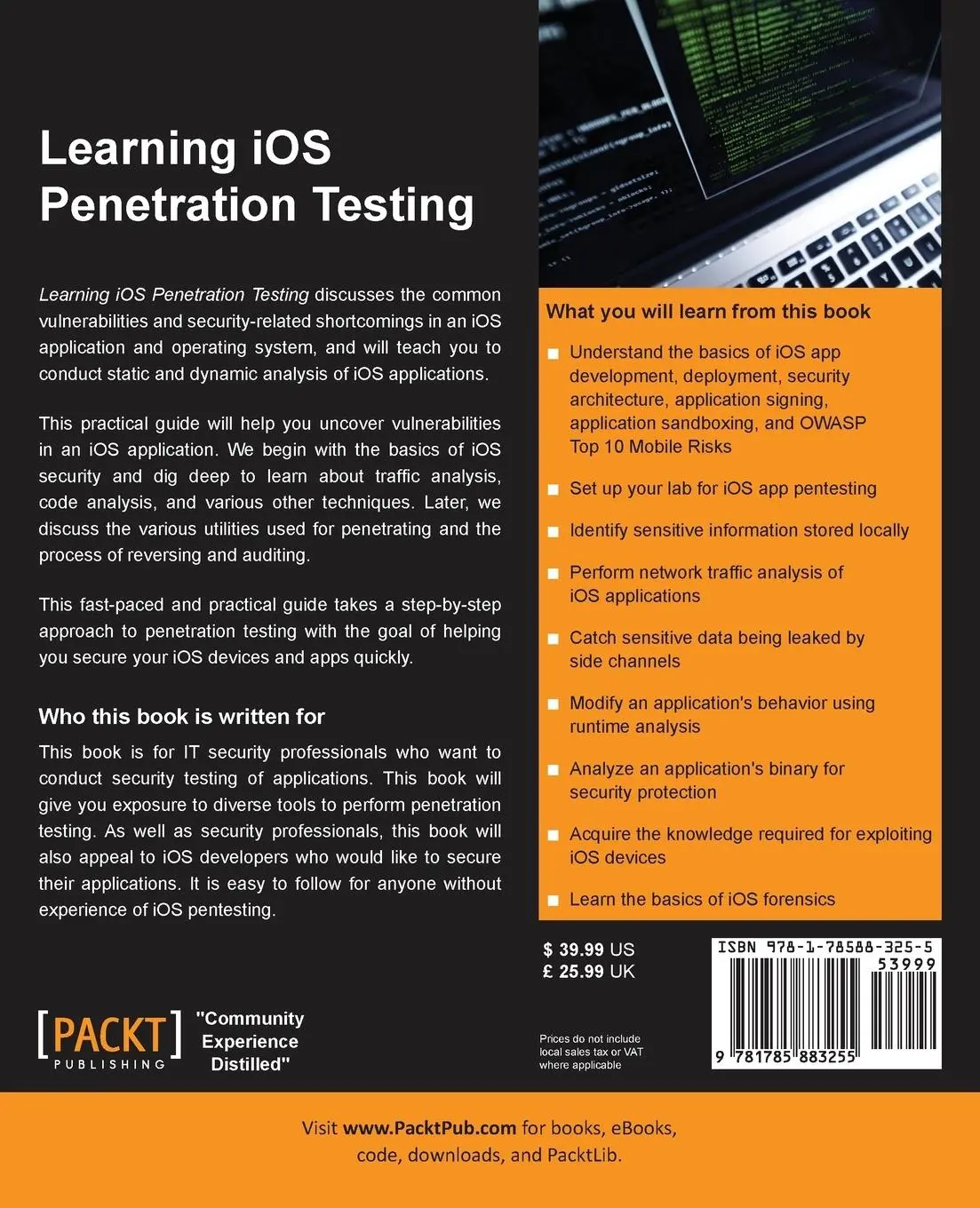 Rückseite: 9781785883255 | Learning iOS Penetration Testing | Swaroop Yermalkar | Taschenbuch