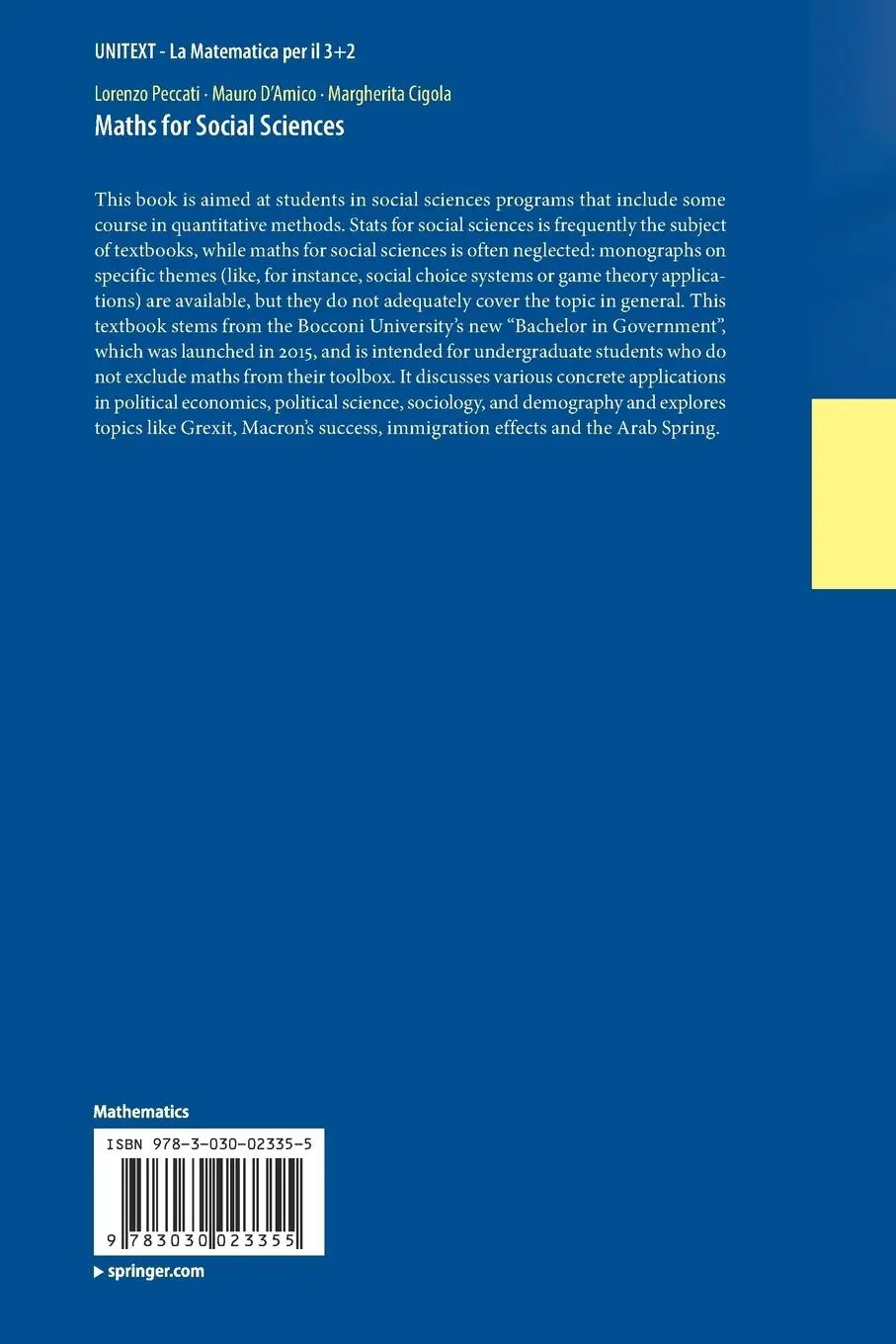 Rückseite: 9783030023355 | Maths for Social Sciences | Lorenzo Peccati (u. a.) | Taschenbuch | xi