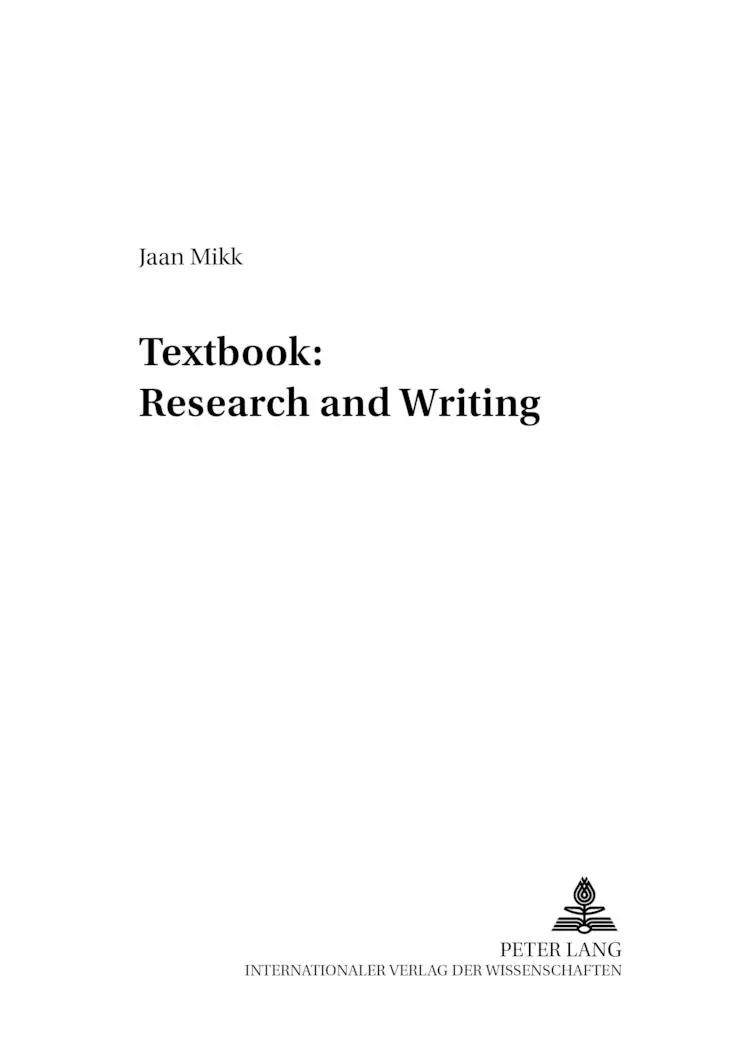 Textbook: Research and Writing (Baltische Studien Zur Erziehungs- Und Sozialwissenschaft)