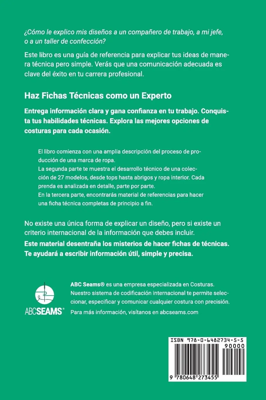 Rückseite: 9780648273455 | Costuras para Fichas Técnicas | Abc Seams Pty Ltd | Taschenbuch | 2020