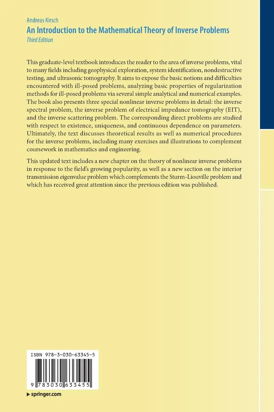 Rückseite: 9783030633455 | An Introduction to the Mathematical Theory of Inverse Problems | Buch
