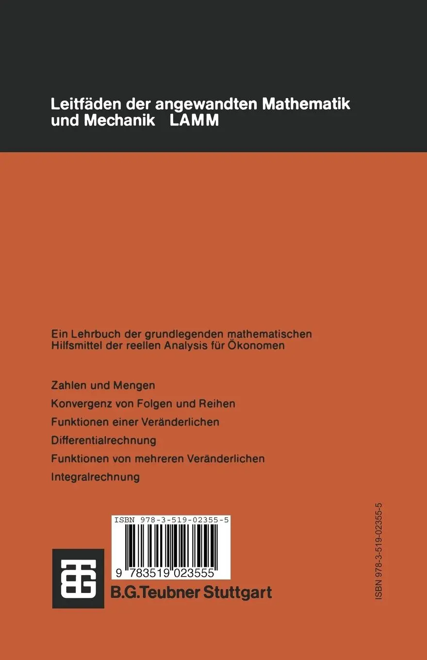 Rückseite: 9783519023555 | Analysis für Ökonomen | Peter Kall | Taschenbuch | 238 S. | Deutsch
