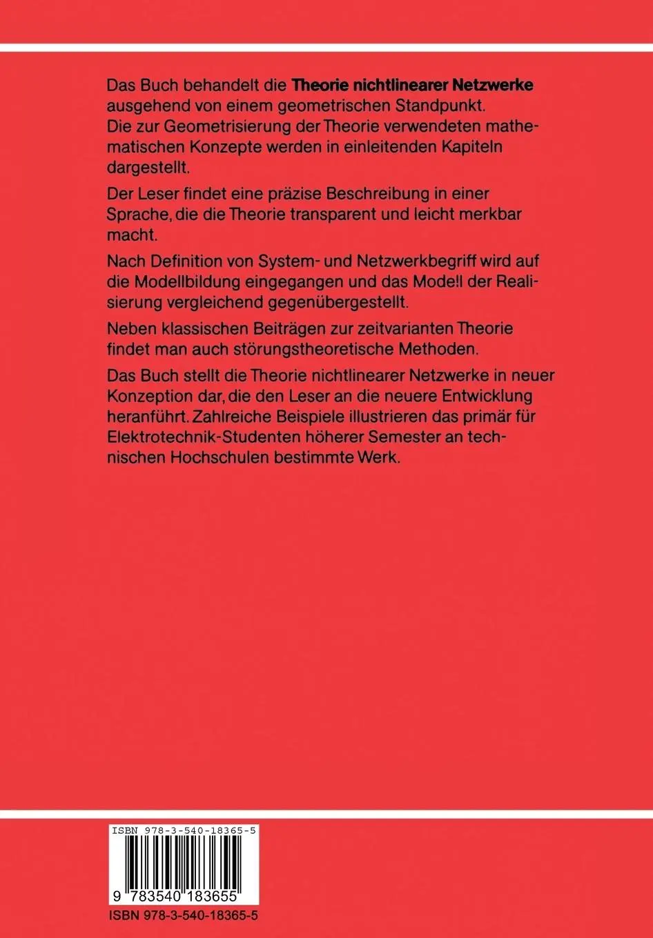 Rückseite: 9783540183655 | Theorie nichtlinearer Netzwerke | Wolfgang Mathis | Taschenbuch | xi
