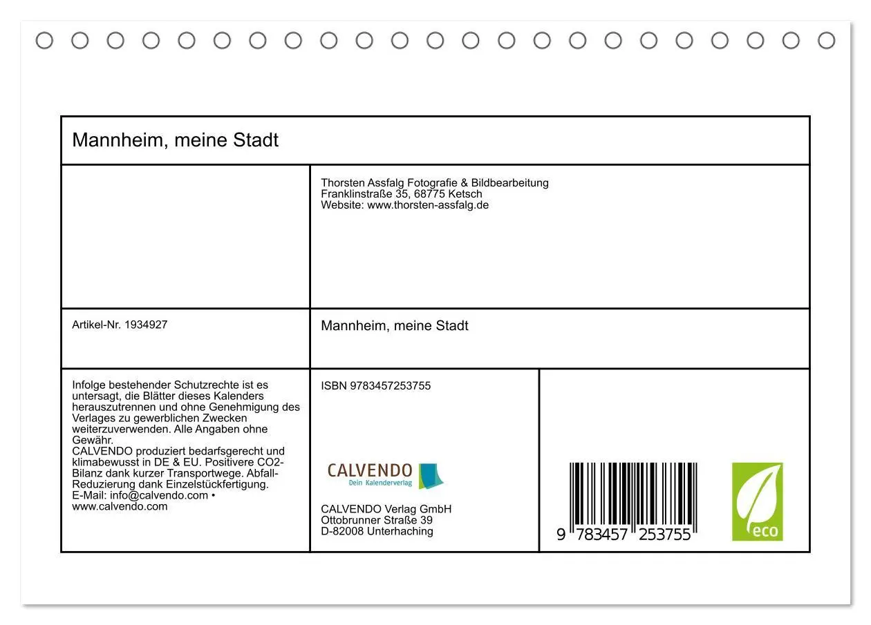 Bild: 9783457253755 | Mannheim, meine Stadt (Tischkalender 2026 DIN A5 quer), CALVENDO...