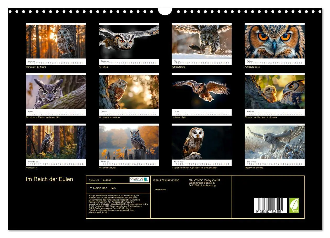 Bild: 9783457313855 | Im Reich der Eulen (Wandkalender 2026 DIN A3 quer), CALVENDO...