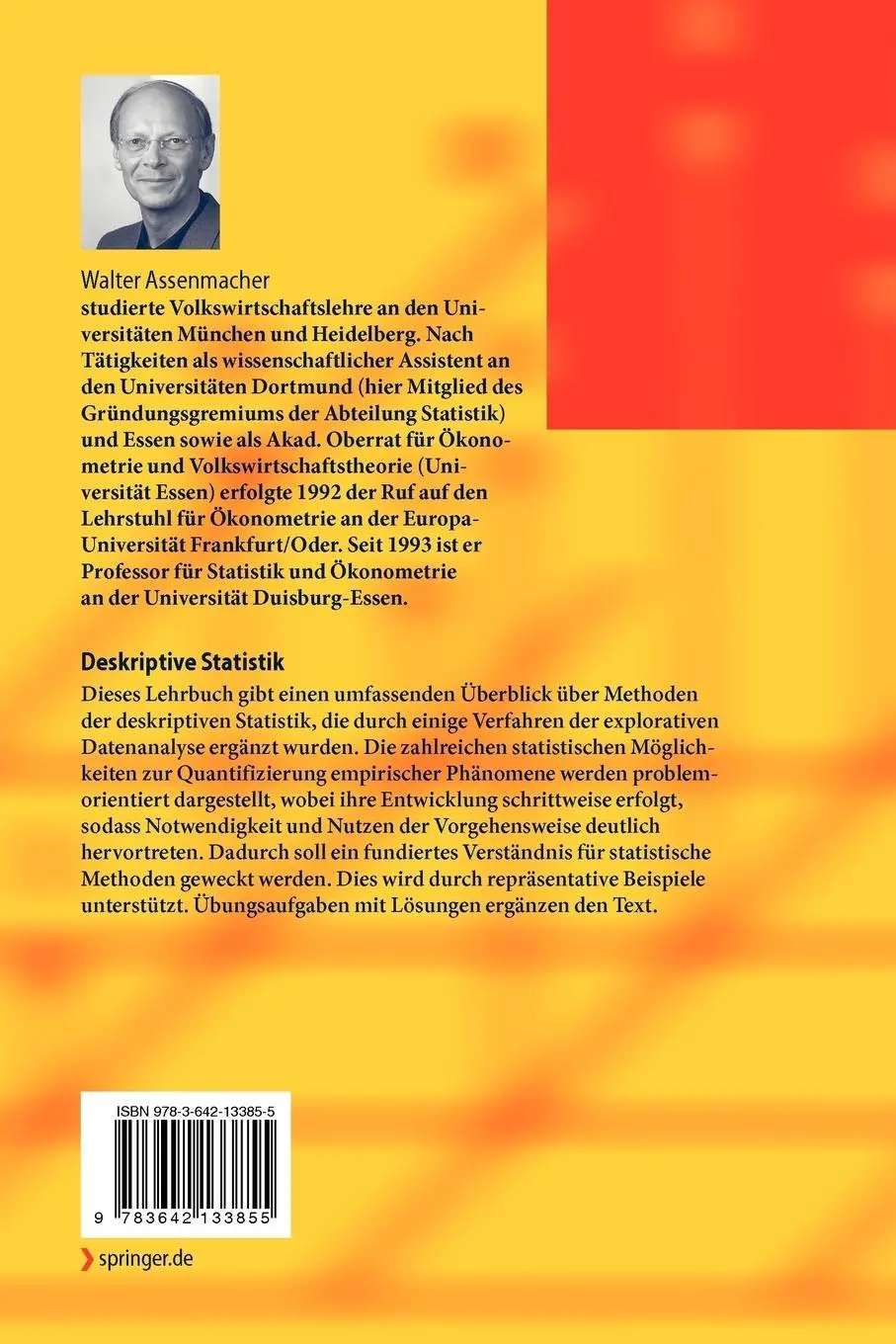 Rückseite: 9783642133855 | Deskriptive Statistik | Walter Assenmacher | Taschenbuch | xvi | 2010