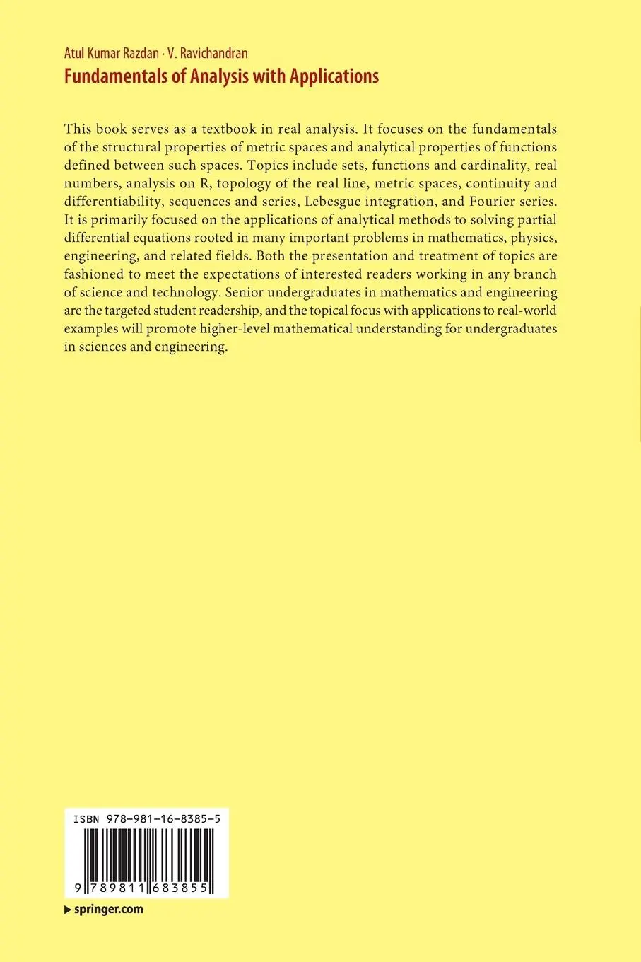 Rückseite: 9789811683855 | Fundamentals of Analysis with Applications | Atul Kumar Razdan (u. a.)