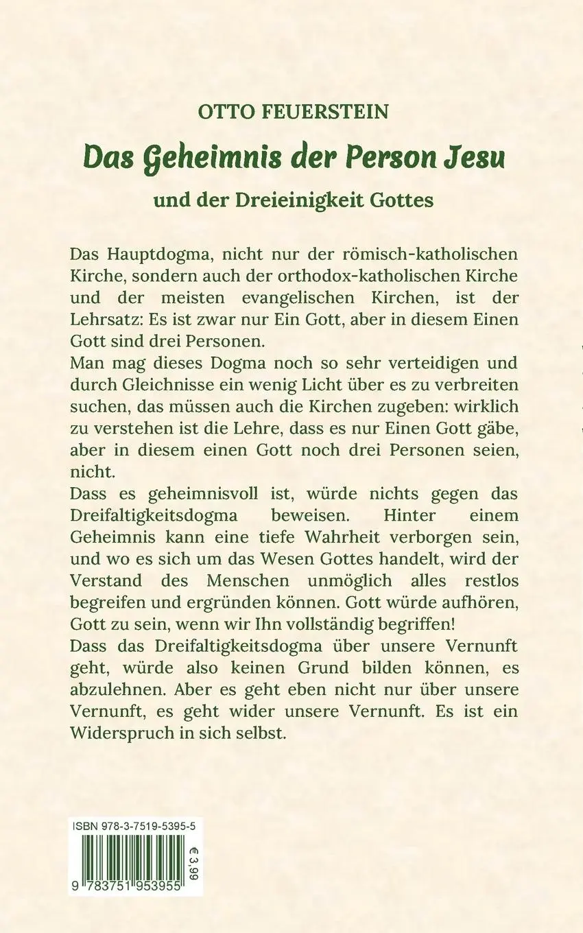 Rückseite: 9783751953955 | Das Geheimnis der Person Jesu | Otto Feuerstein | Taschenbuch | 40 S.