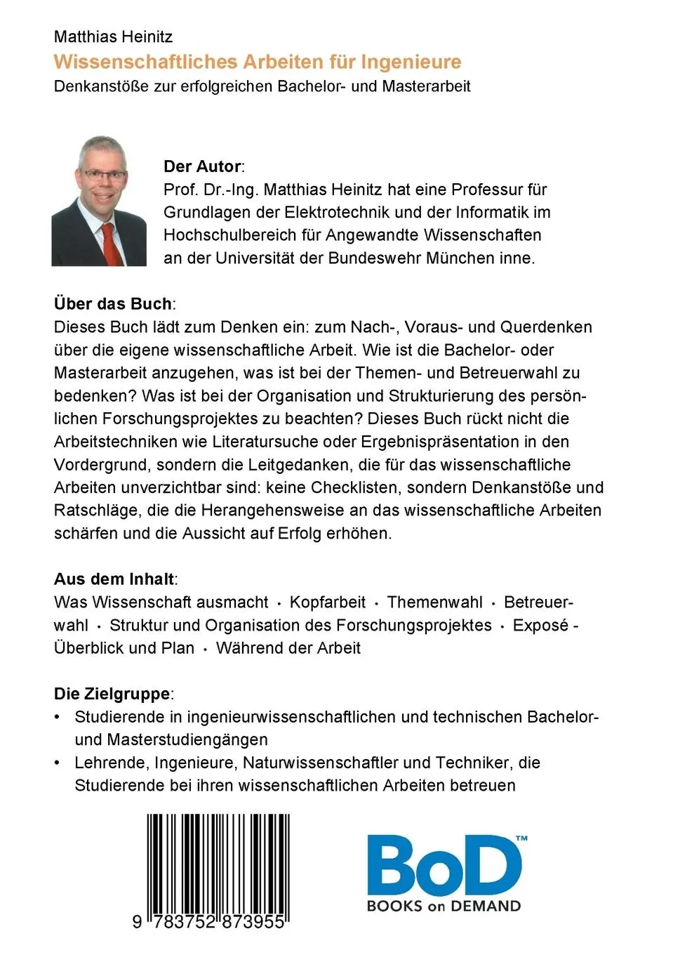 Rückseite: 9783752873955 | Wissenschaftliches Arbeiten für Ingenieure | Matthias Heinitz | Buch
