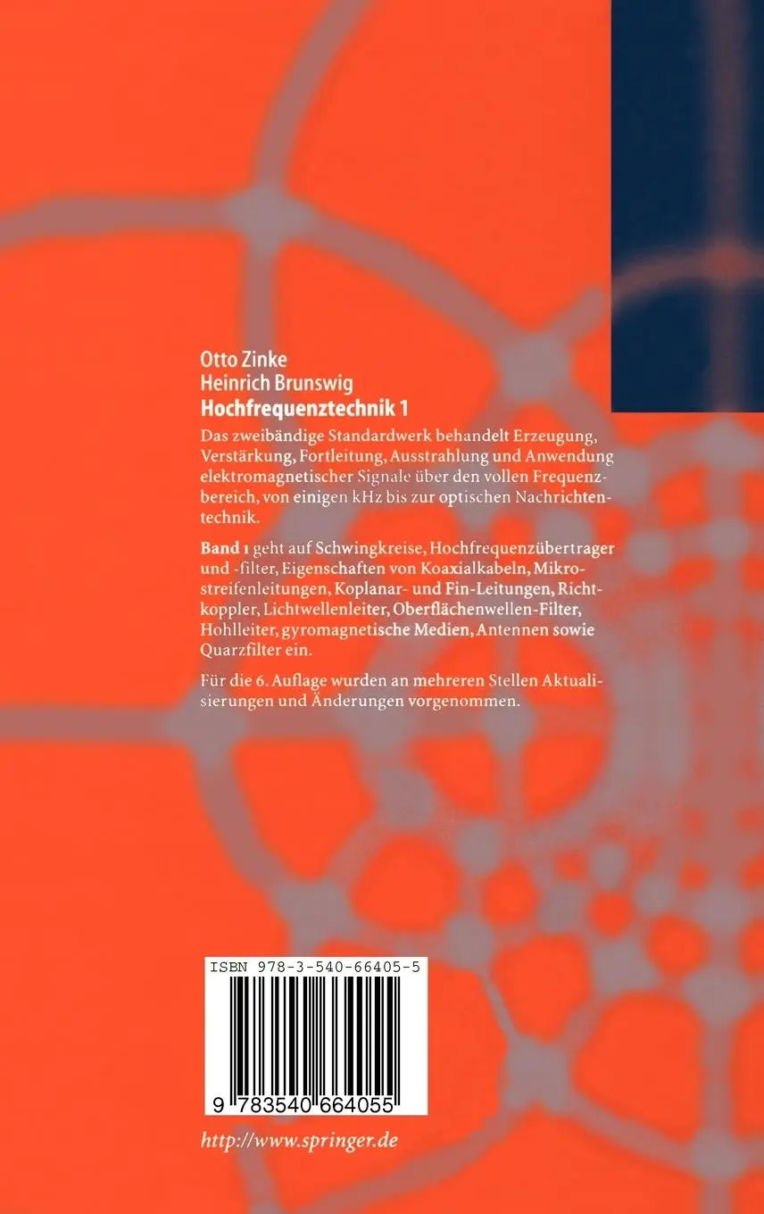 Rückseite: 9783540664055 | Hochfrequenztechnik 1 | Hochfrequenzfilter, Leitungen, Antennen | Buch