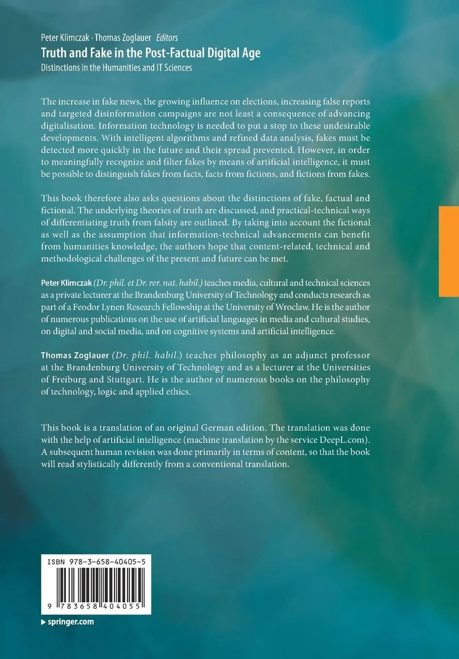 Rückseite: 9783658404055 | Truth and Fake in the Post-Factual Digital Age | Zoglauer (u. a.)