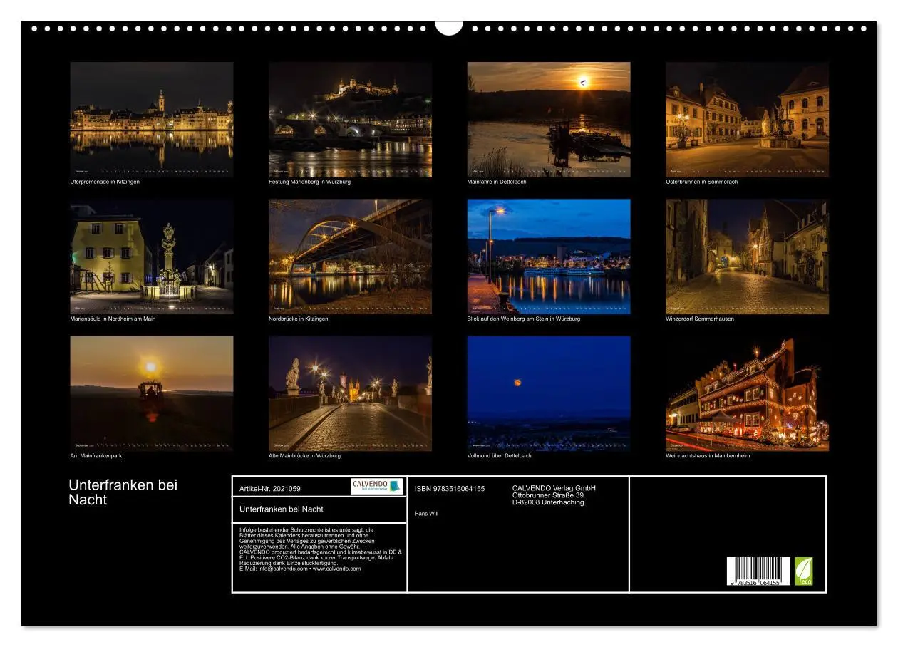Bild: 9783516064155 | Unterfranken bei Nacht (Wandkalender 2026 DIN A2 quer), CALVENDO...