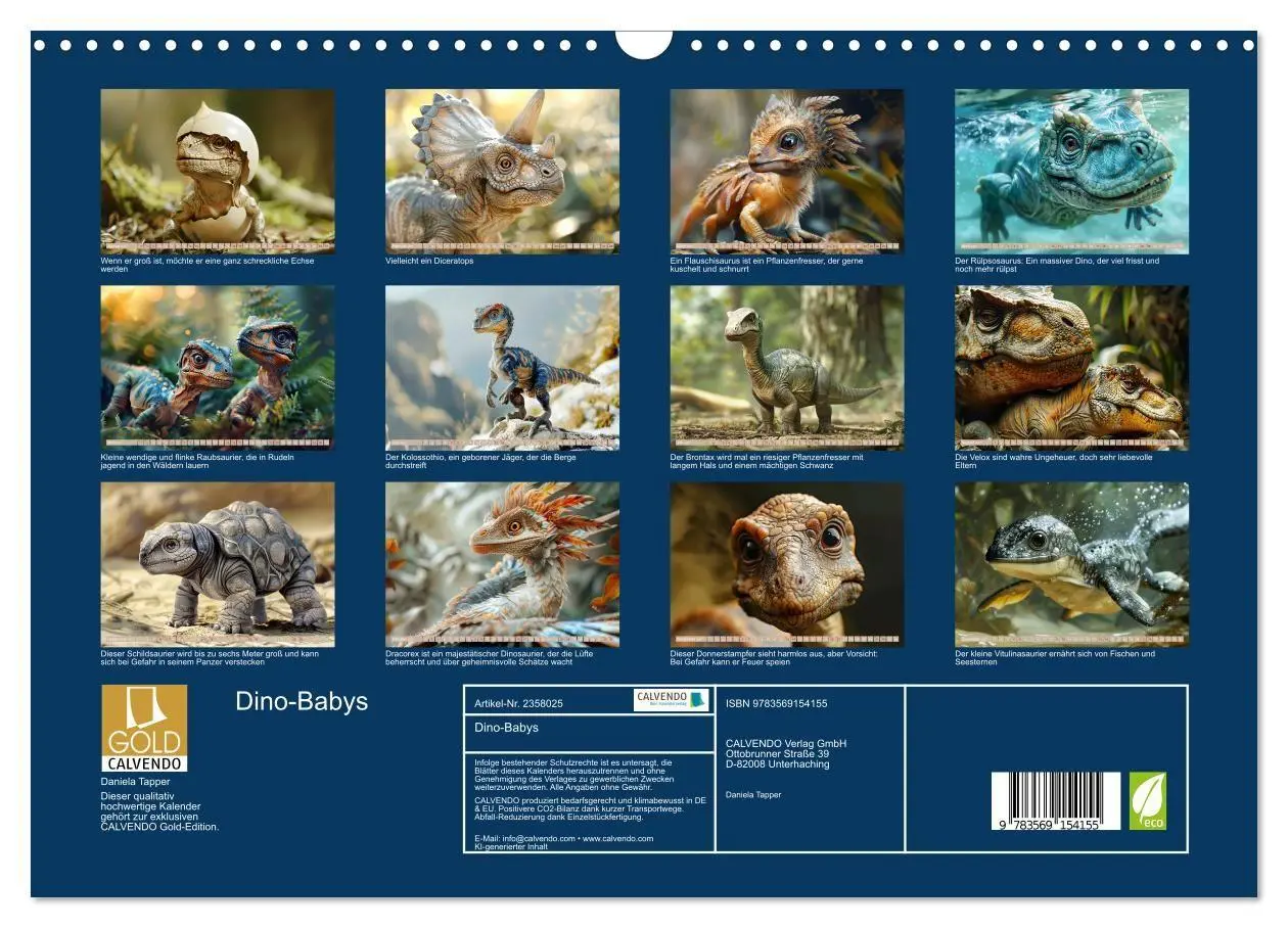 Bild: 9783569154155 | Dino-Babys (Wandkalender 2027 DIN A3 quer), CALVENDO Monatskalender