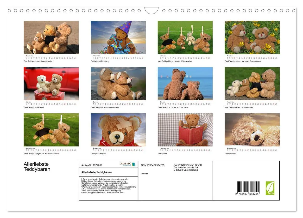 Bild: 9783457584255 | Allerliebste Teddybären (Wandkalender 2026 DIN A3 quer), CALVENDO...