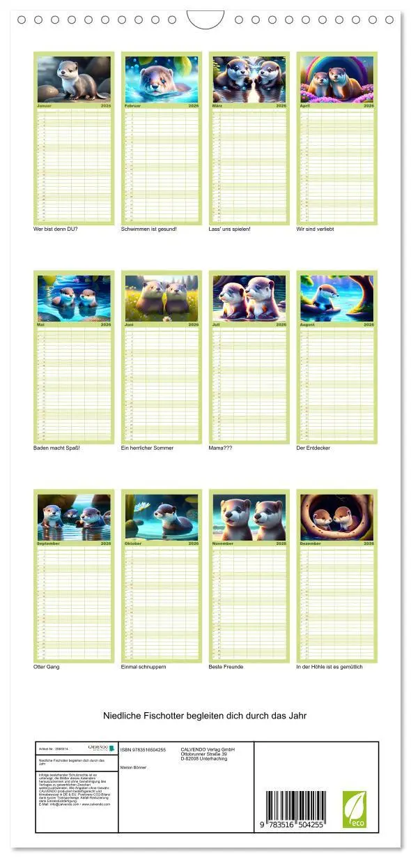 Bild: 9783516504255 | Familienplaner 2026 - Niedliche Fischotter begleiten dich durch das...