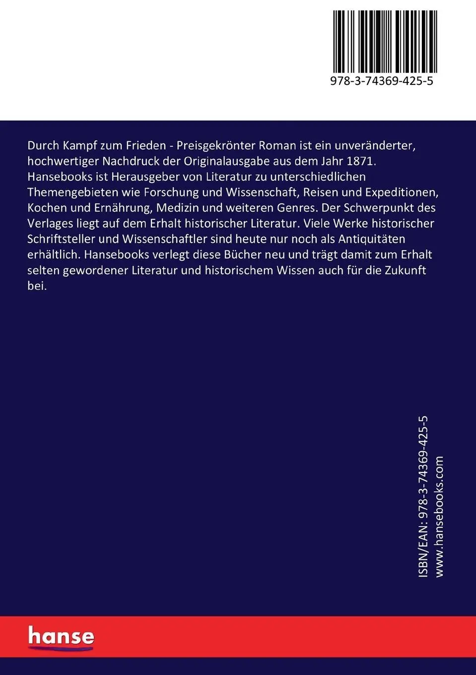Rückseite: 9783743694255 | Durch Kampf zum Frieden | Preisgekrönter Roman | Ewald August König