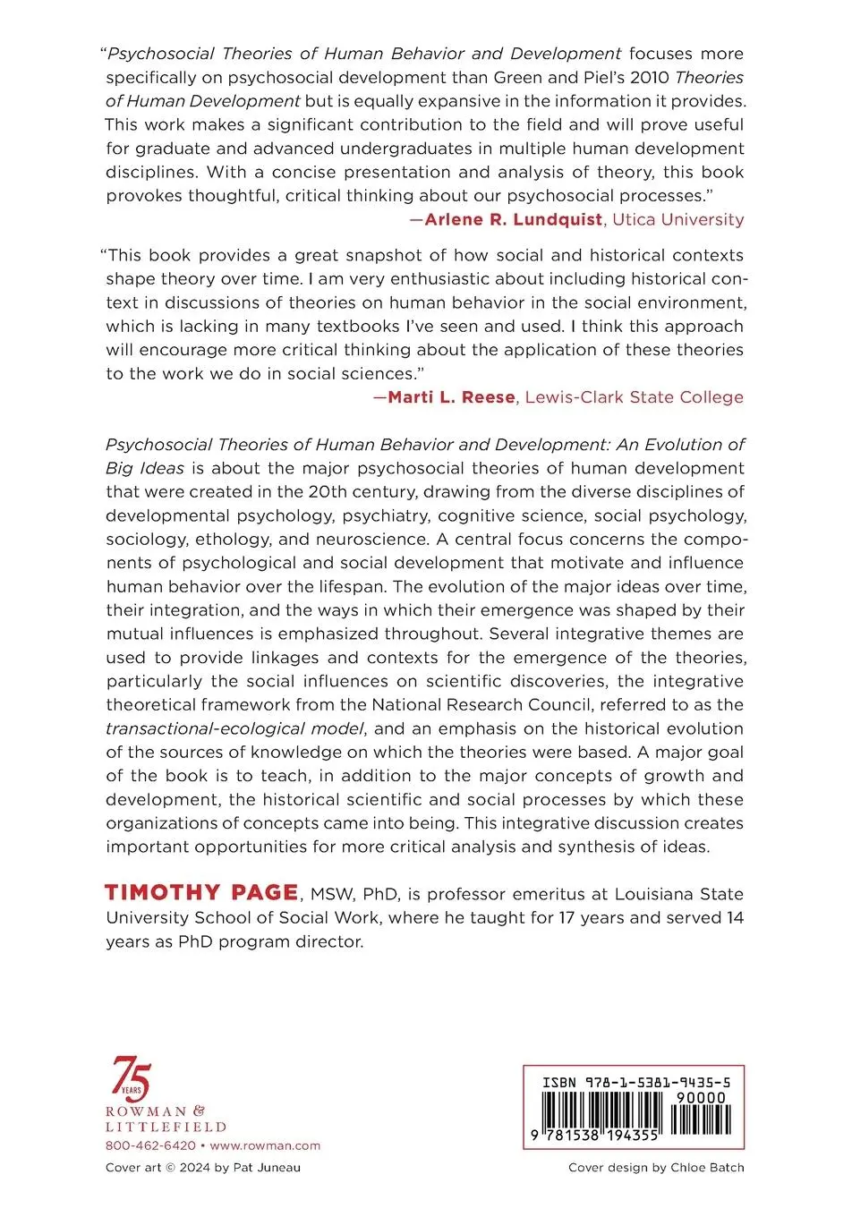 Rückseite: 9781538194355 | Psychosocial Theories of Human Behavior and Development | Timothy Page