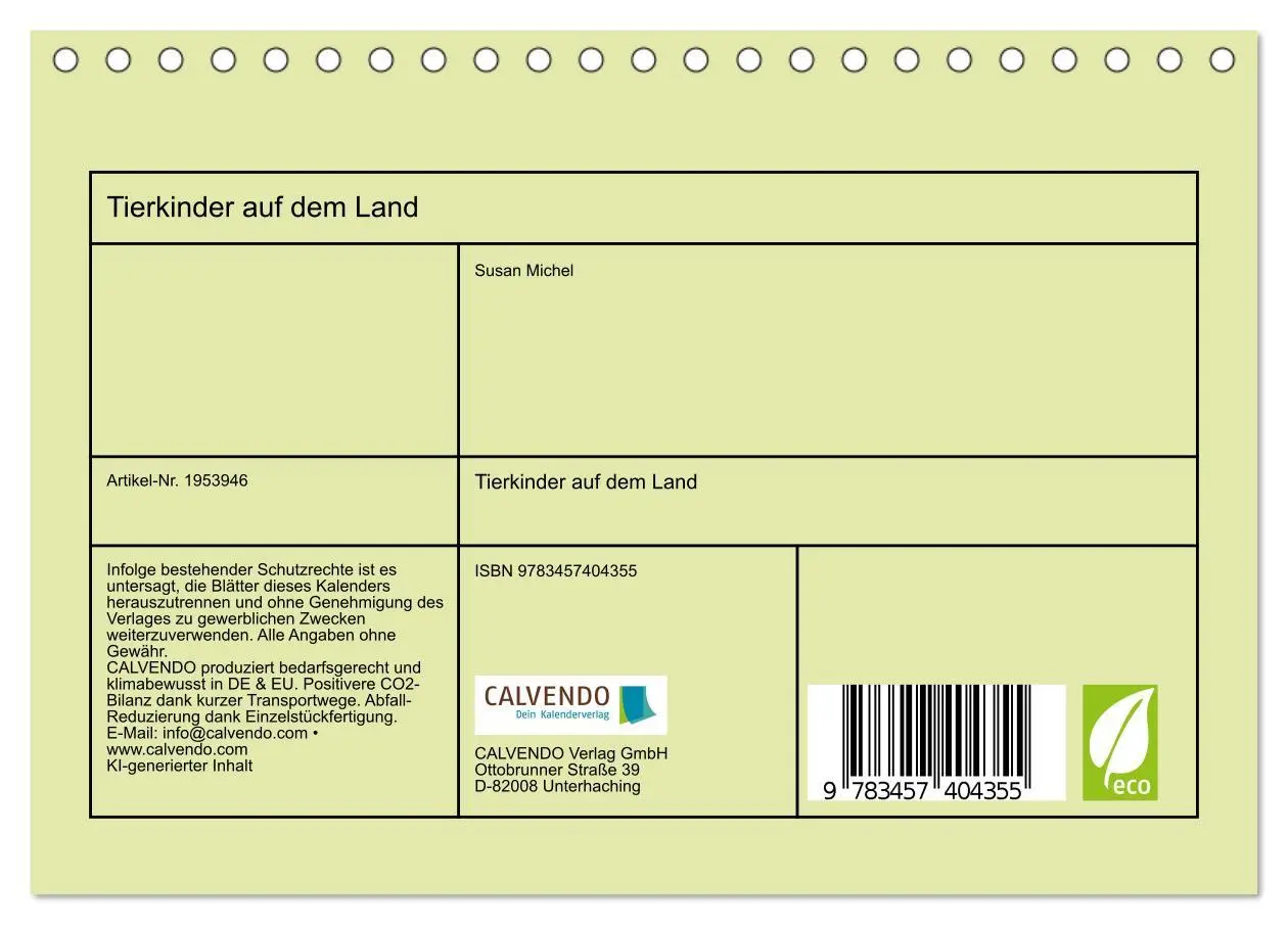 Bild: 9783457404355 | Tierkinder auf dem Land (Tischkalender 2026 DIN A5 quer), CALVENDO...