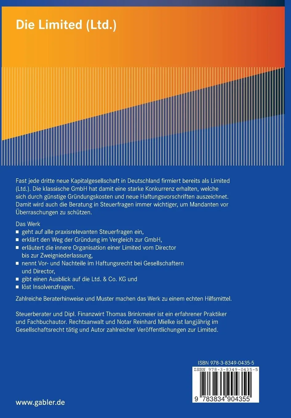 Rückseite: 9783834904355 | Die Limited (Ltd.) | Recht, Steuern, Beratung | Mielke (u. a.) | Buch