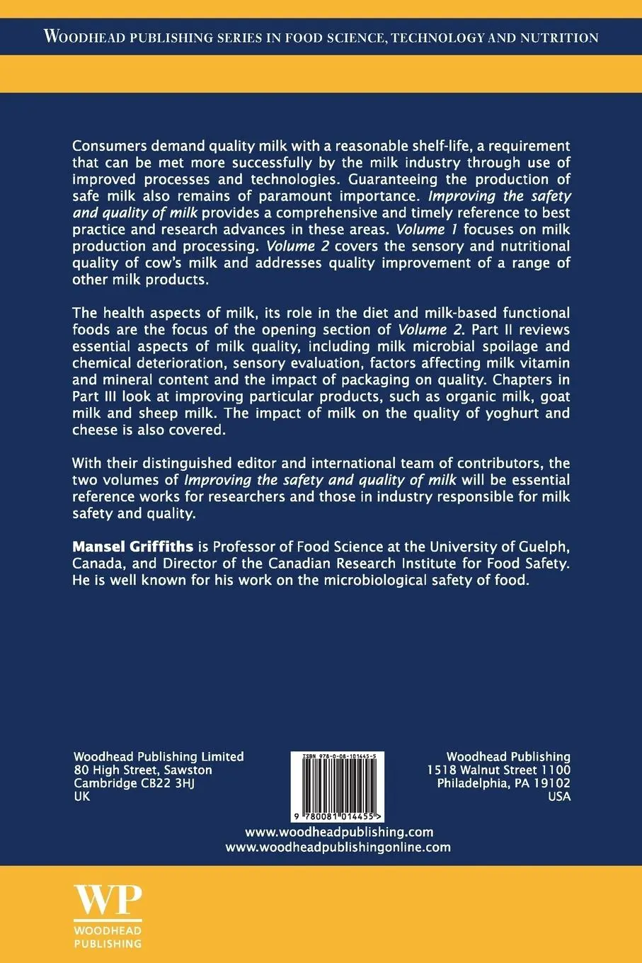 Rückseite: 9780081014455 | Improving the Safety and Quality of Milk | Mansel Griffiths (u. a.)