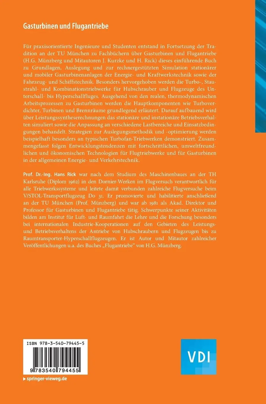 Rückseite: 9783540794455 | Gasturbinen und Flugantriebe | Hans Rick | Buch | xviii | Deutsch